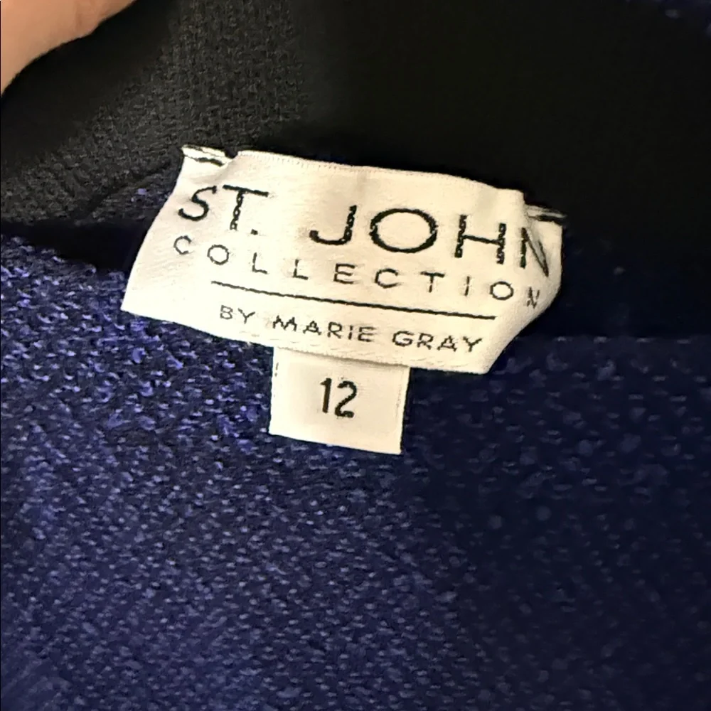 St. John Collection blue black knitted pull on pencil skirt sz 12